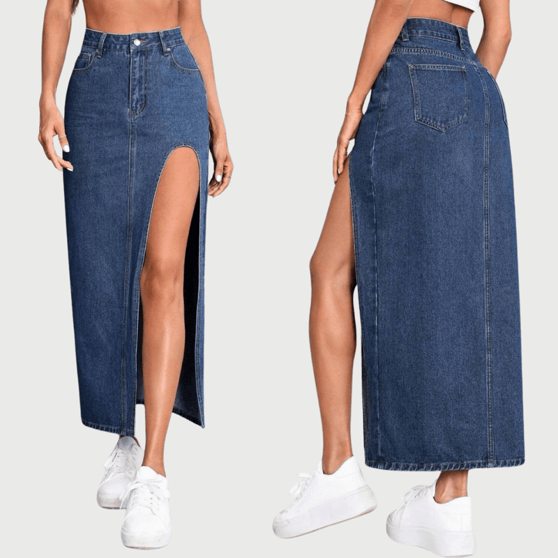 FALDA EN DENIM , STRECH ABERTURA